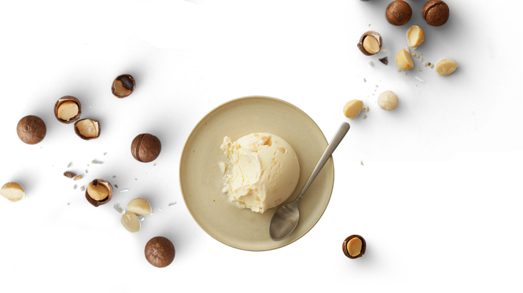 spoon with icecream and nuts